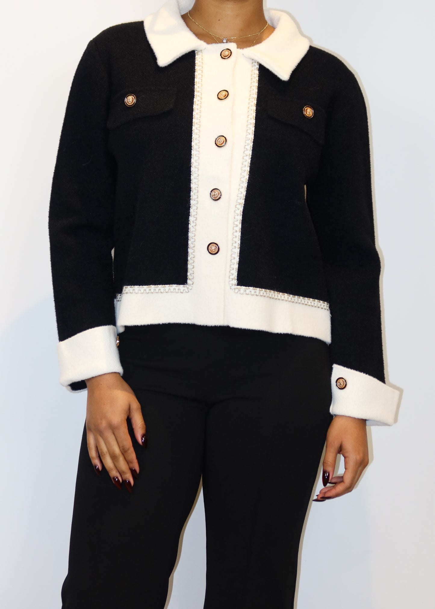 Jennie Contrast Collared Cardigan