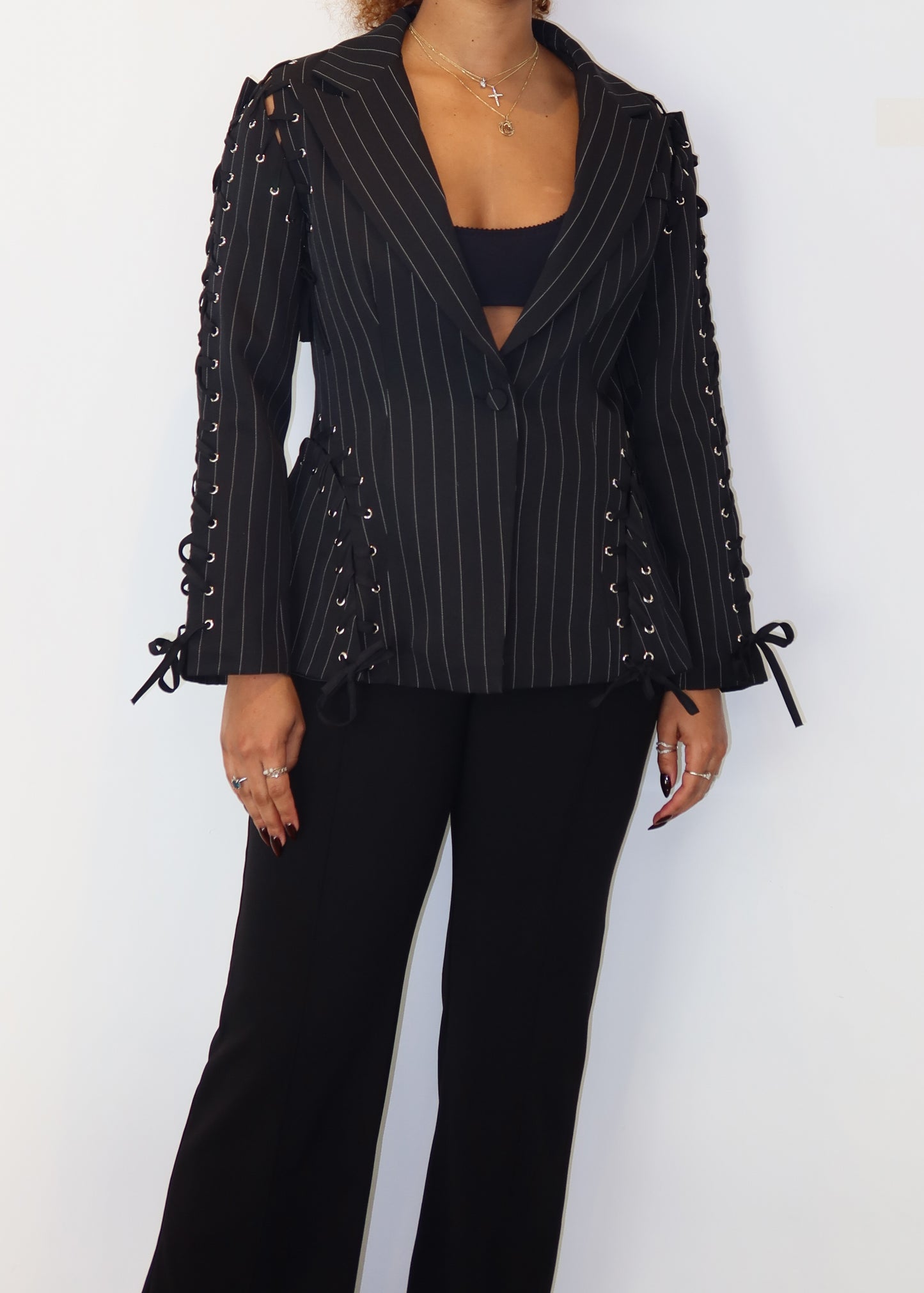 Kei Pinstripe Lace Blazer