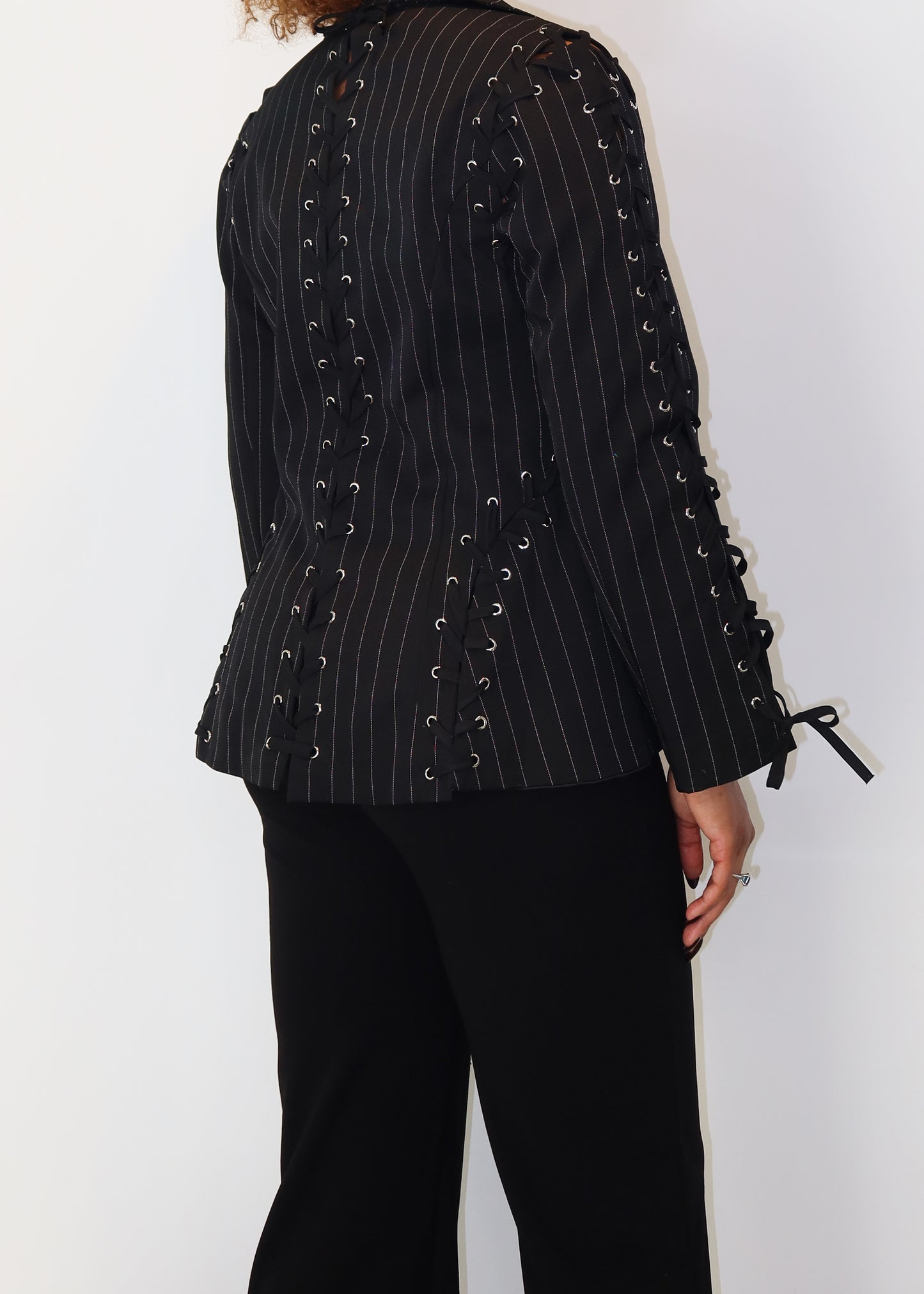 Kei Pinstripe Lace Blazer