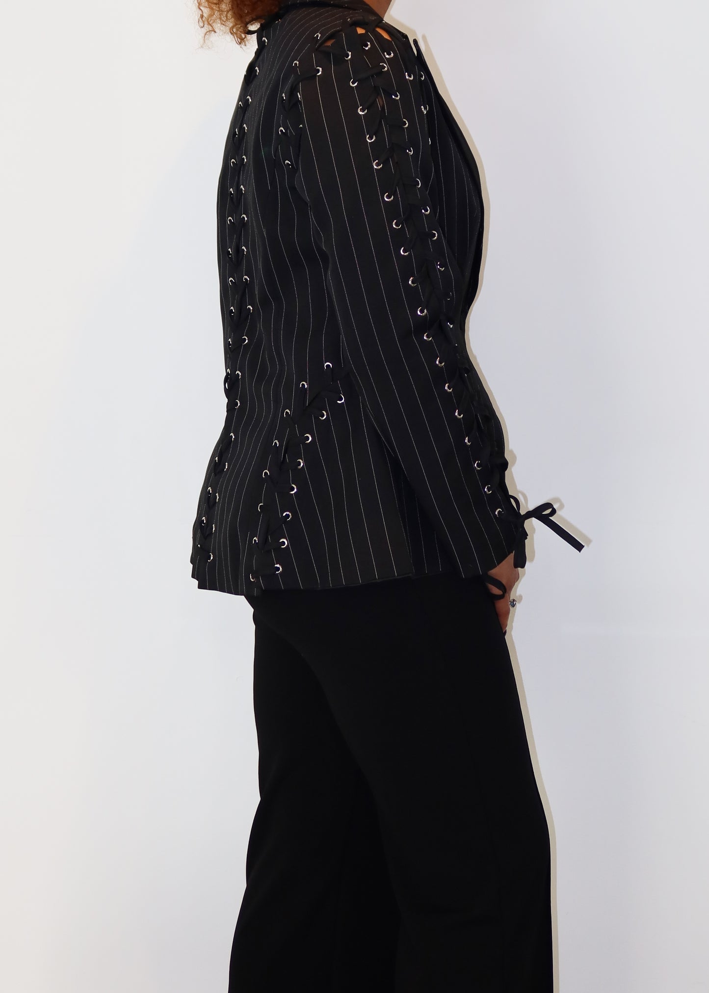 Kei Pinstripe Lace Blazer