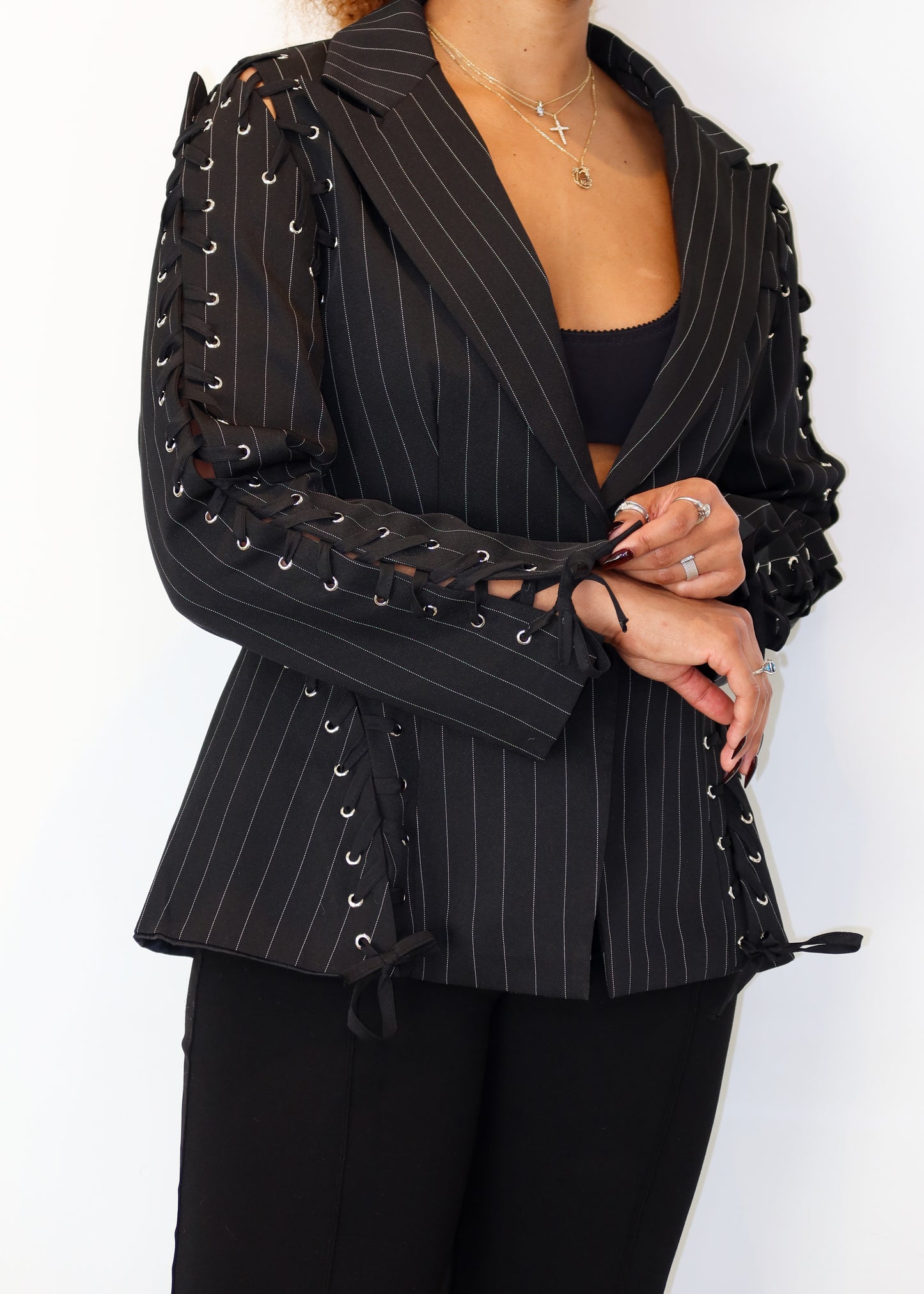 Kei Pinstripe Lace Blazer