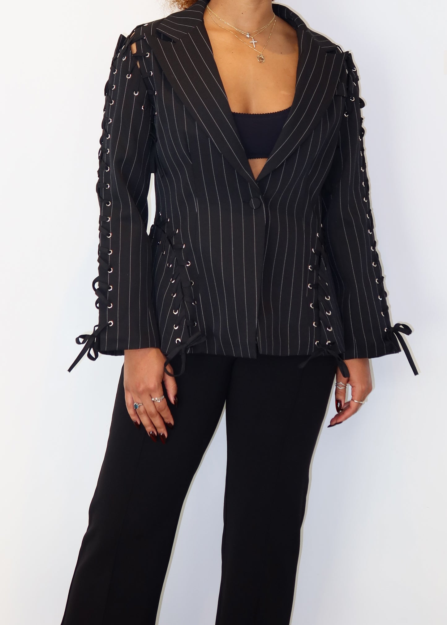 Kei Pinstripe Lace Blazer