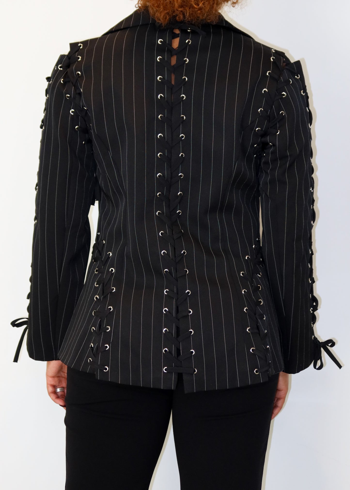 Kei Pinstripe Lace Blazer