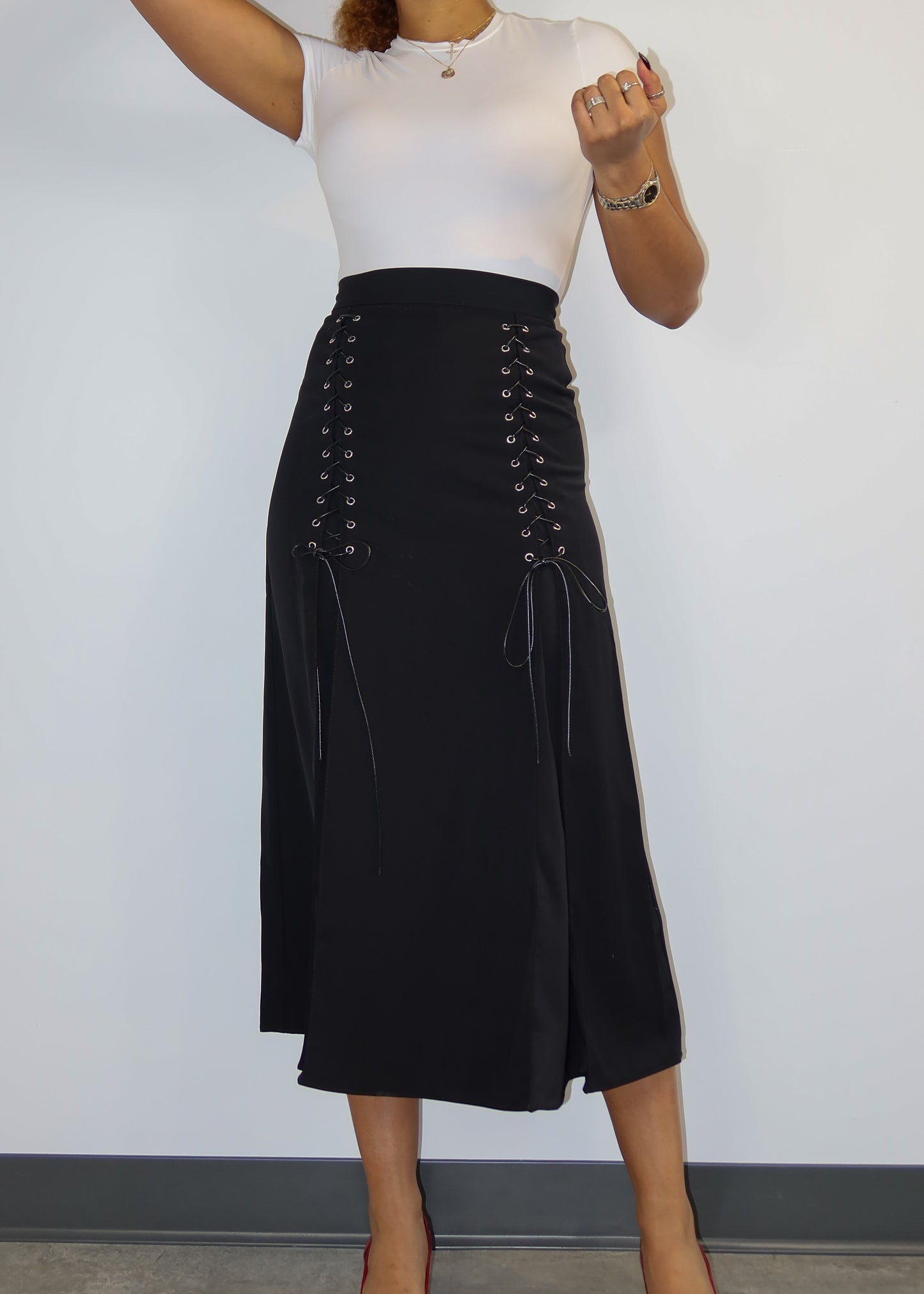 Lace Up Midi Skirt