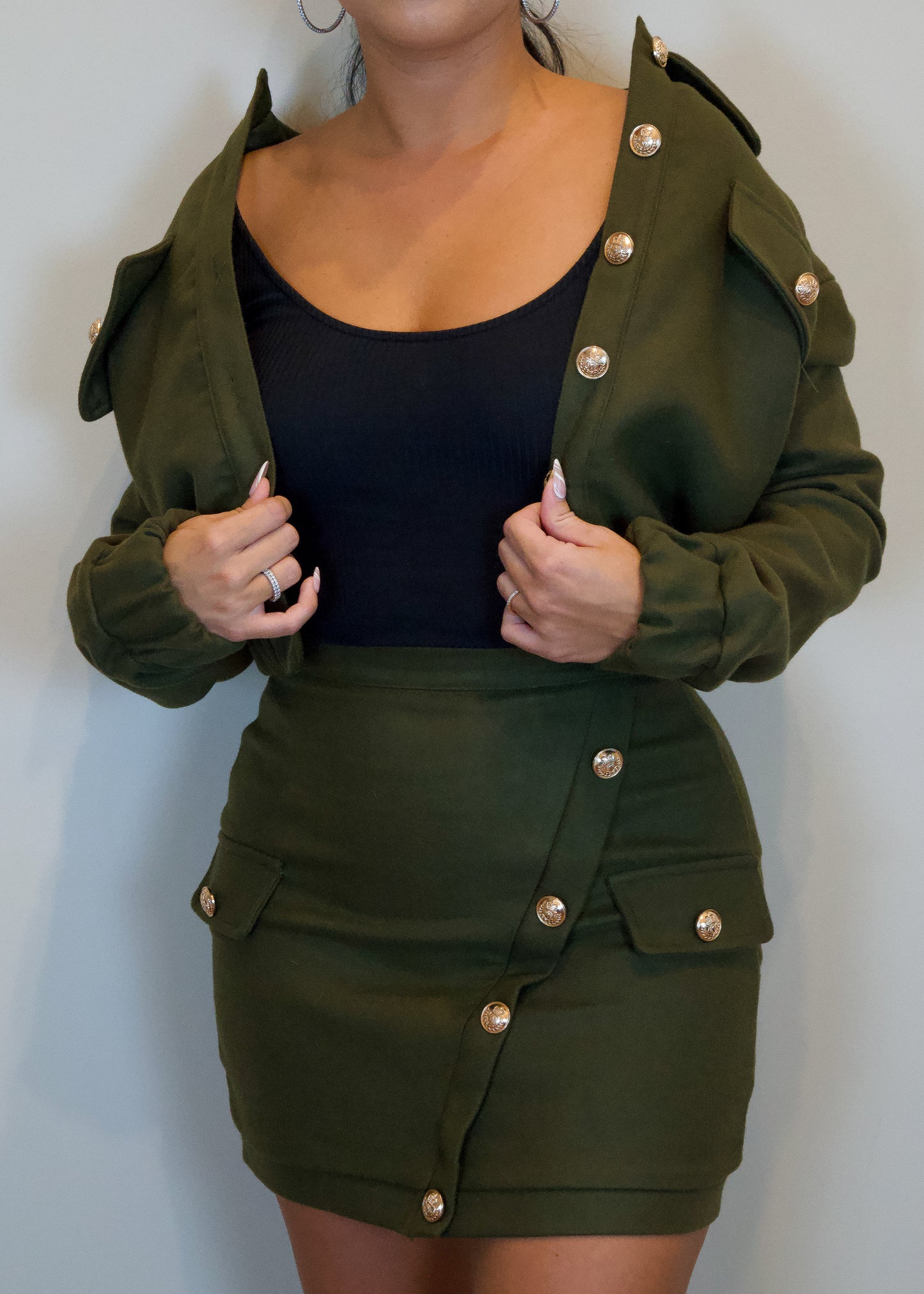 Army Green Skirt Set